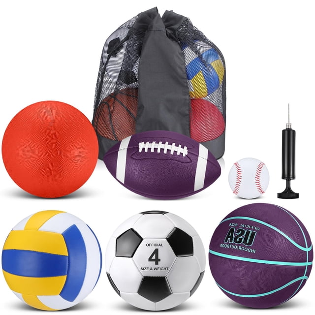 Juego de pelotas deportivas Realspring para niños y adolescentes con bolsa y bomba, 6 unidades