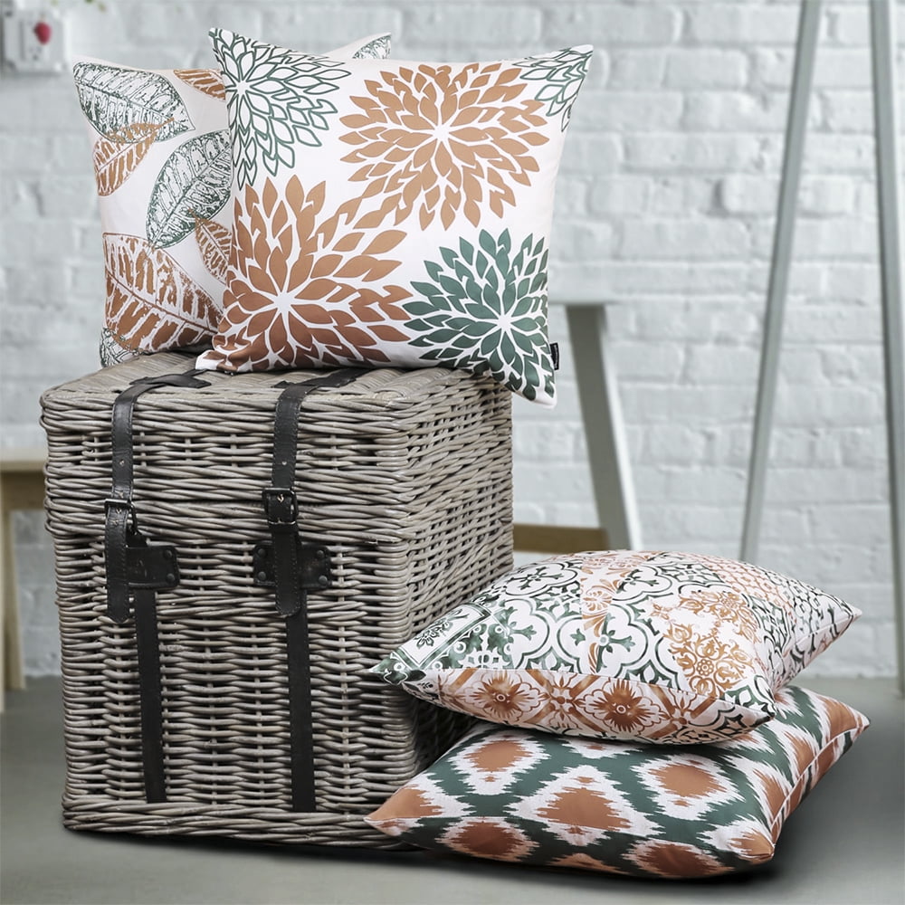 Phantoscope New Living Series Duplex Printing Decorative Throw Pillow Cover, 18" x 18", Caramel/Green, 4 Pack