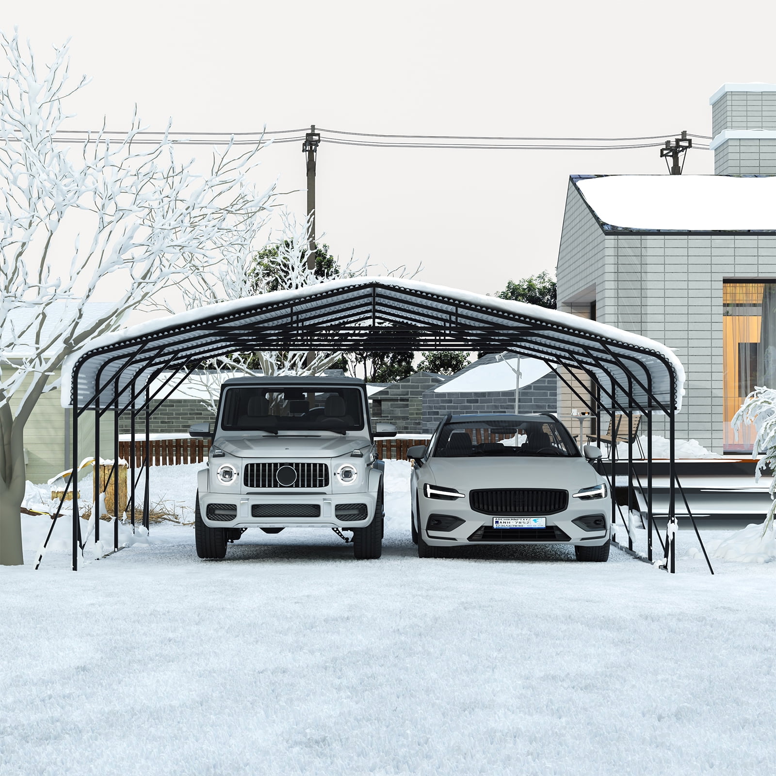 20 x 20 FT Heavy Duty Metal Carport, Galvanized Steel Roof Double Car Garage Shelter, All-Weather Vehicle Protection for Cars, Boats & RVs, 2-Car Extra Large Outdoor Canopy & Party Tent, Black