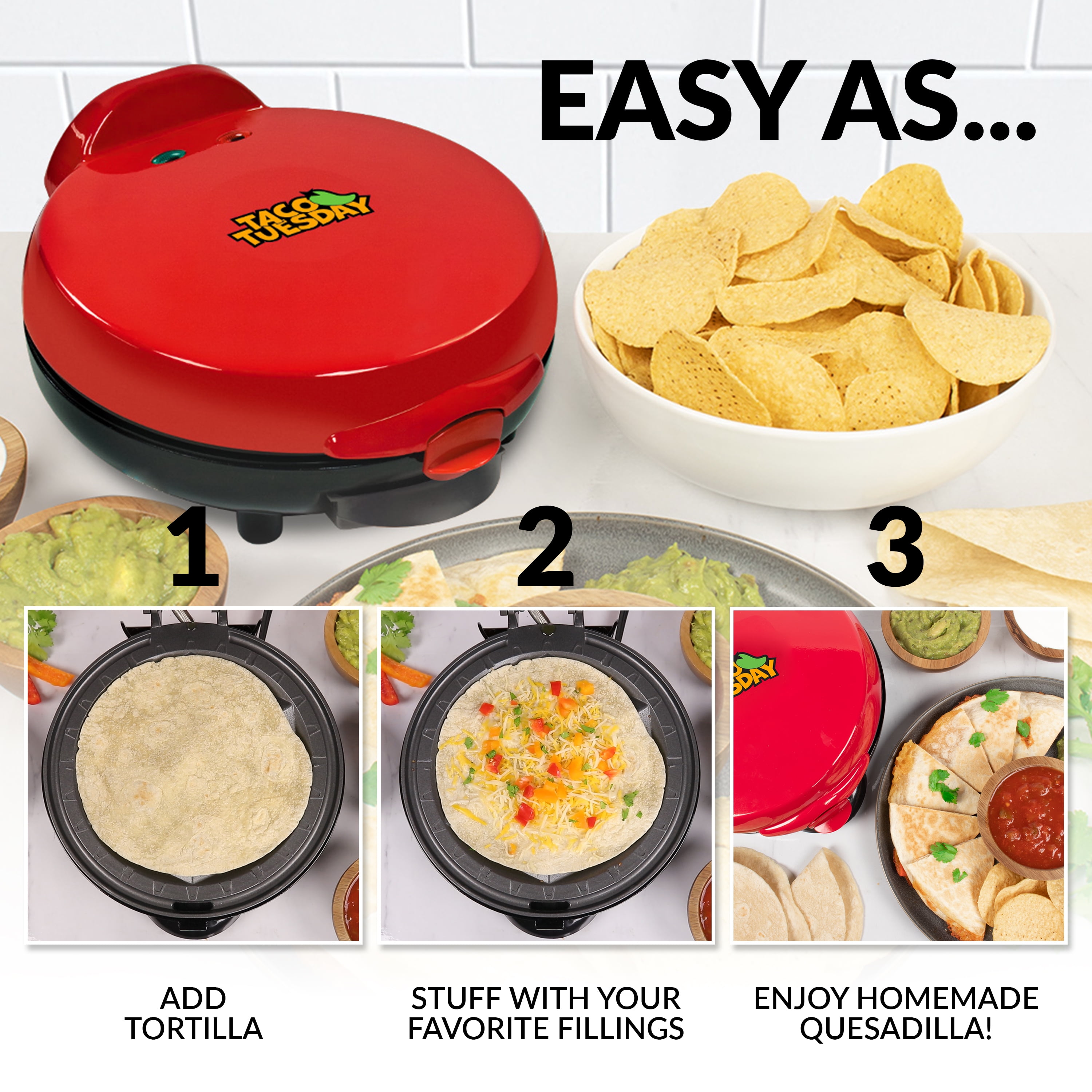 Taco Tuesday 6-Wedge Electric Quesadilla Maker w/ Extra Stuffing Latch -  20654750