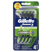 Gillette Sensor 3 Sensitive Men 3 Blade Disposable Razor,4 count