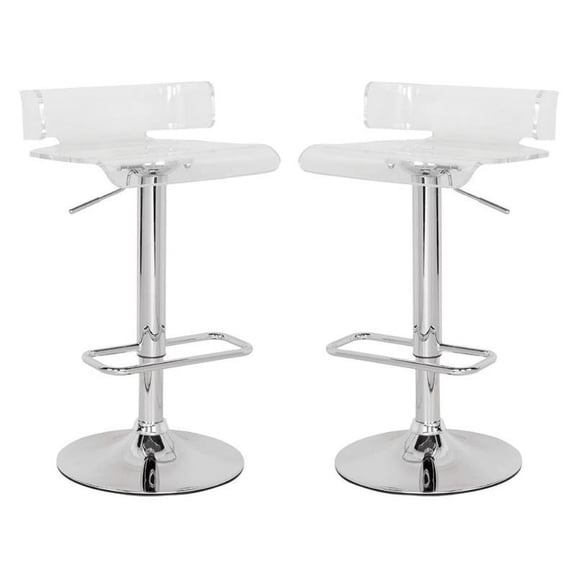 Home Square 2-Piece Furniture Swivel Adjustable Bar Stool Set in Clear