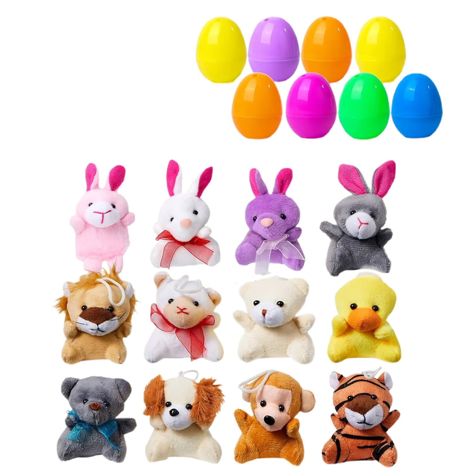 12 Pack Prefilled Easter Eggs with Plush Animal Toys, Filled Easter Eggs for Egg Hunt, Basket Stuffers Fillers, Classroom Prize Supplies, Prefilled Easter Egg with Toys