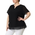 thumbnail image 4 of Unique Bargains Women's Plus Size Outfits Fashion Solid Pin Dots V Neck Top 3X Black, 4 of 6
