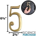 thumbnail image 3 of 6-inch House Number 5 (Five) with Mounting Screws, Polished Brass, Shiny Gold Color, Suitable for Mailbox, Home, etc, 3 of 4