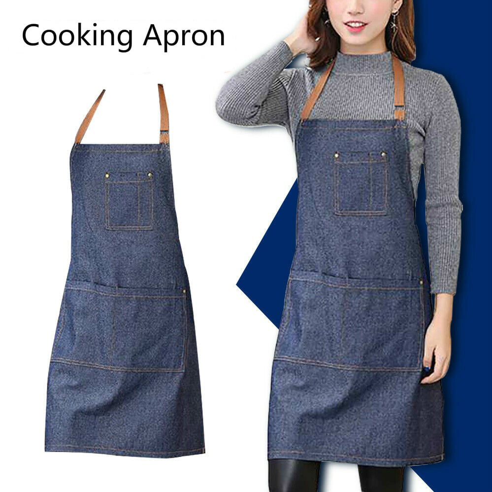 Adjustable Hanging Neck Denim Pocket Baking Chefs Kitchen Cooking Apron N# 