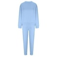 thumbnail image 5 of Elainilye Fashion Womens Two Piece Outfits Casual Solid Long Sleeve Bandage Round-Neck Tops and Pants Sweatsuit Sets,Blue, 5 of 7