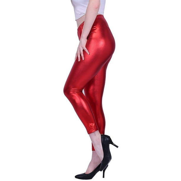 HDE Womens Shiny Metallic Leggings Liquid Wet Look Bottoms Footless Tights  - Regular Plus Sizes 