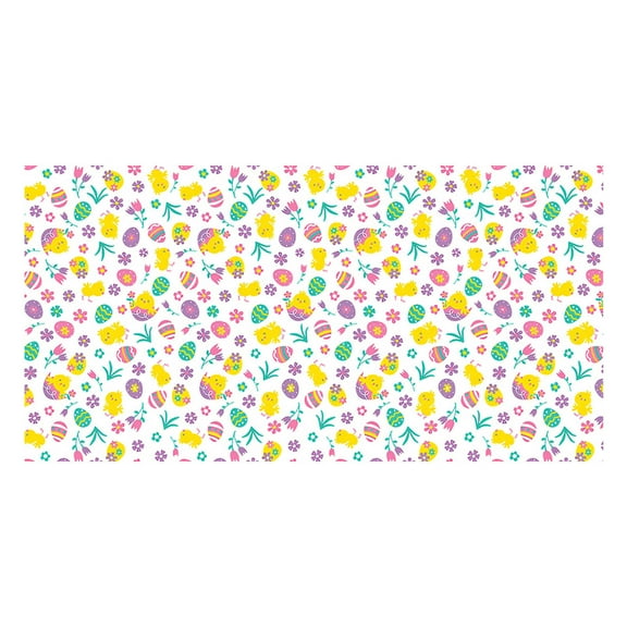 AUQ Table Cloth,Easy-Care Vinyl Rectangle Tablecloth, Spring Design with Easter Bunnies and Floral Patterns Tablecloths,54 x 108 Inches