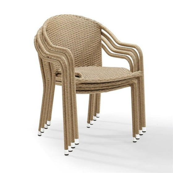 Pemberly Row Wicker Patio Stackable Chair In Brown Set Of 4