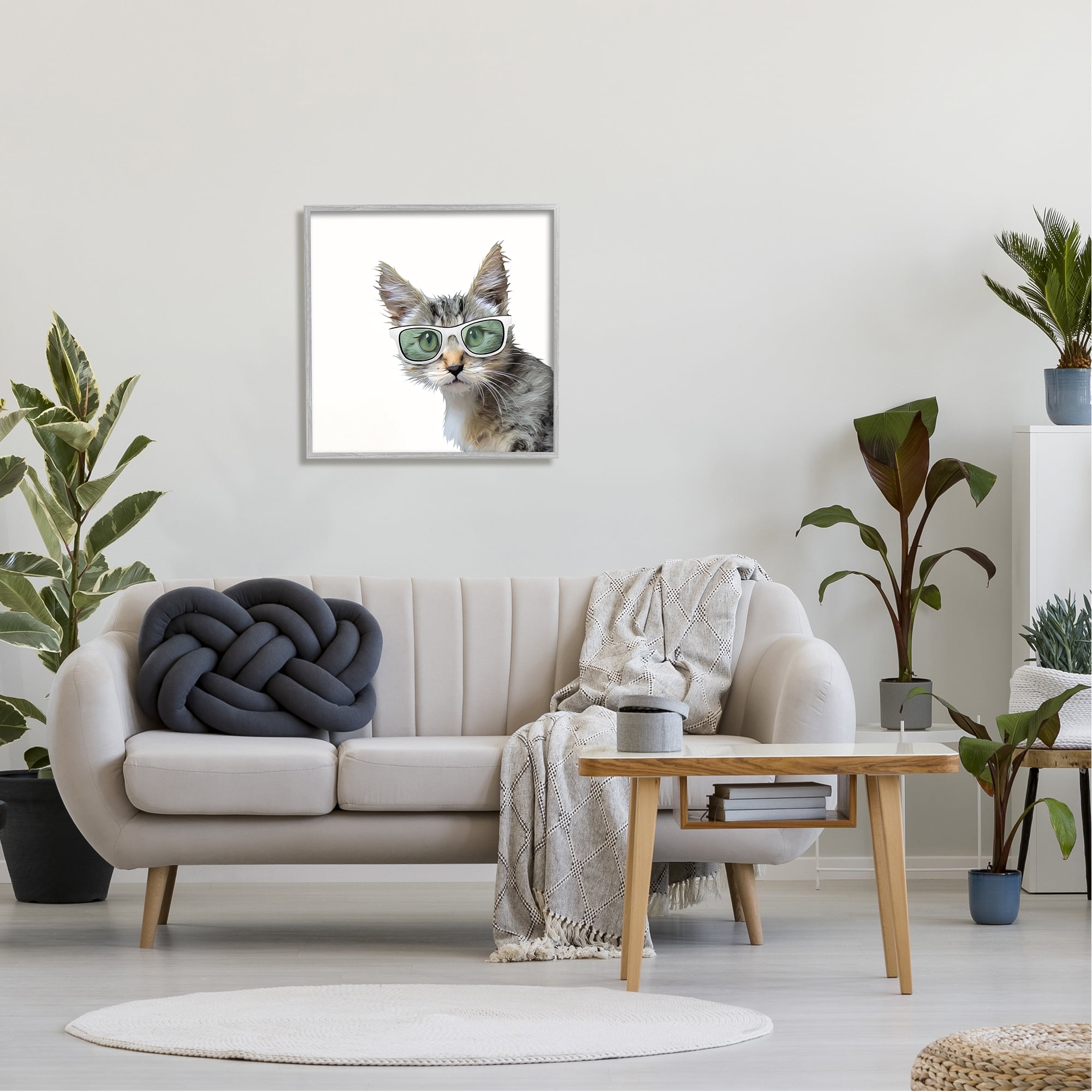 Stupell Fun Cat Sunglasses Portrait Animals & Insects Painting Gray Framed Art Print Wall Art