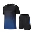 thumbnail image 6 of Men's Workout Outfit Sets Mesh Breathable Quick Dry T-Shirt and Elastic Shorts 2-Piece Running Fitness Exercise Set Gradient Color Athletic Sportswear for Men, 6 of 7