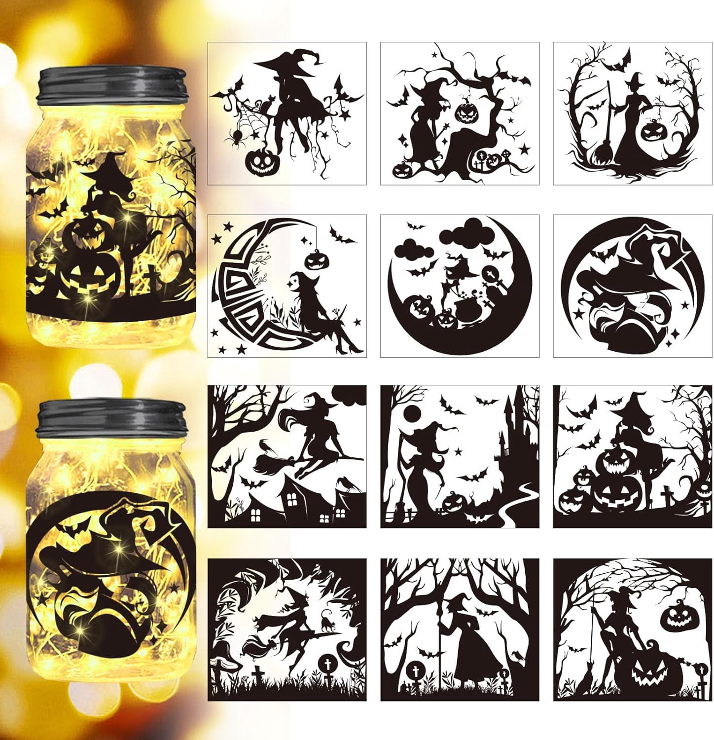 6PC Christmas Silhouette Cutouts – Mason Jar Lamp Decals, PVC Waterproof For Windows, Crafts
