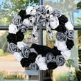 thumbnail image 4 of Hvmvliv Halloween Rose Wreath with Crow and Bow, Front Door Hanging Wreaths for Porch Halloween Decoration Black, 4 of 6