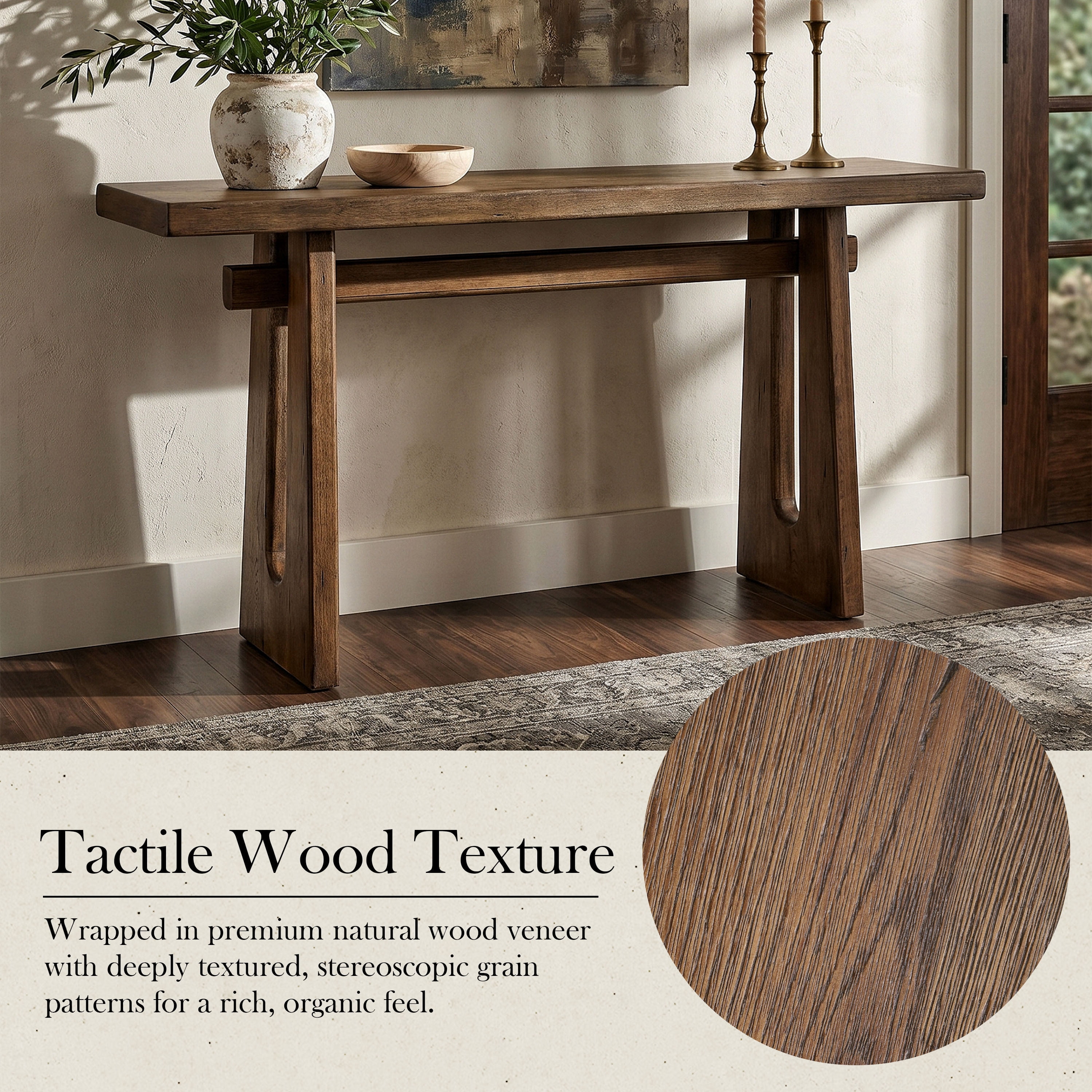 Euroco 59" Solid Wood Console Table, Modern Sofa Table Behind Couch, Narrow Entryway Table with Geometric Silhouette for Living Room,Hallway,Walnut Brown