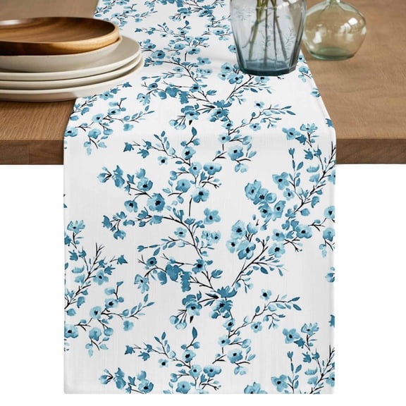 Table Runner 70 Inches Long for Kitchen Dining, Teal Spring Floral Dresser Scarf Farmhouse, Dining Table Decorations for Wedding/Parties, Elegant Pastoral Flowers 13 x 70 In