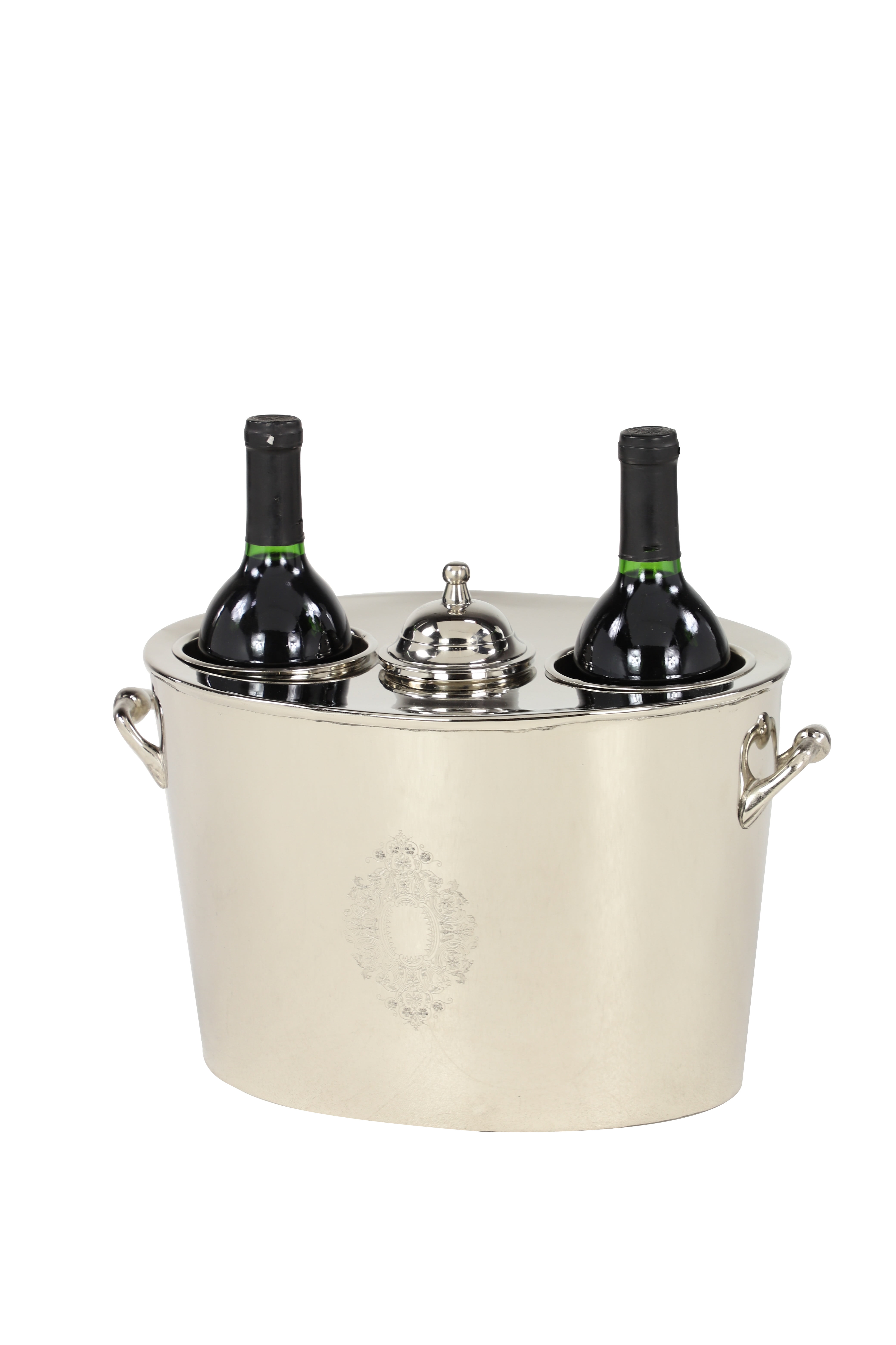 DecMode Traditional Large Oval Silver Metal Wine Bucket Bottle Cooler