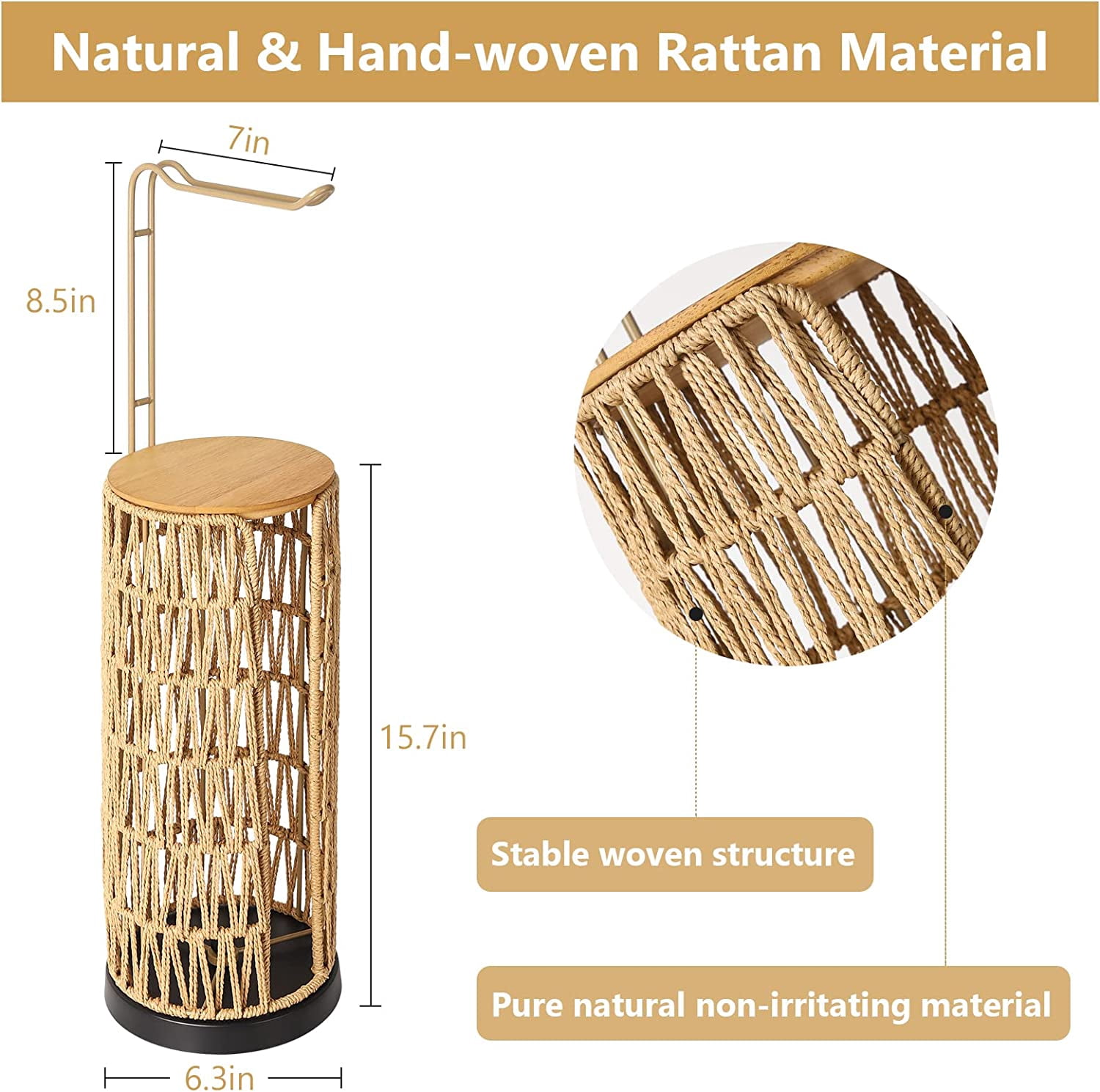 Freestanding Toilet Paper Holder With Storage 3 Rolls Of Tissue For Bathroom Handmade Woven Roll Stand Rattan Sturdy Boho Decor Farmhouse