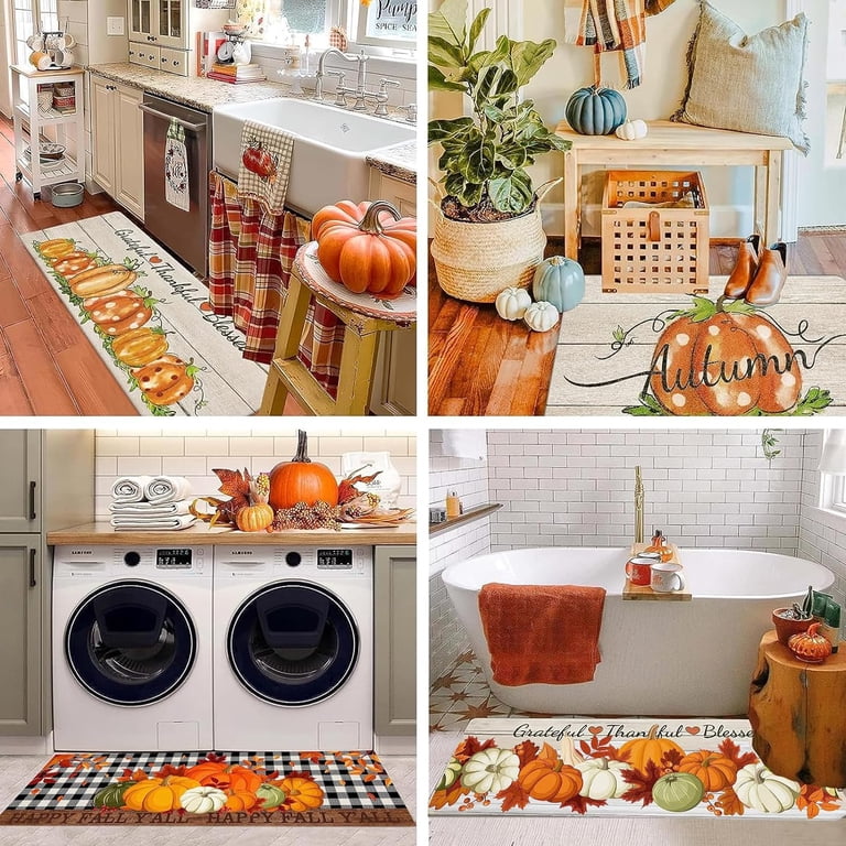 Autumn Gnomes Non-Slip Kitchen Rug - 39 X 20 Inch Fall Thanksgiving Mat With Cushioned Memory Foam