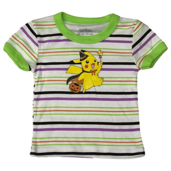 Pokemon Girls  Green & Purple Stripe Pikachu Halloween T-Shirt Tee Shirt XL (14)