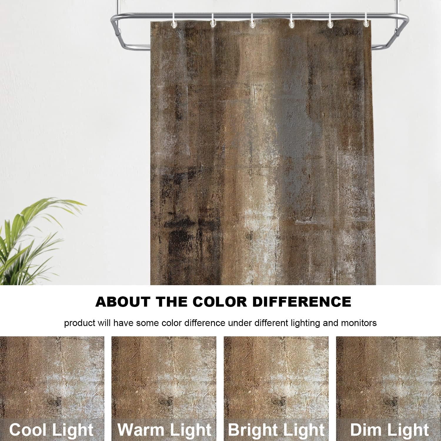 Brown Abstract Art Decor Shower Curtain, Grey Acrylic Bathroom Decor Polyester Fiber Plastic Rings Quick-Drying Waterproof for Bathtubs/Bathroom, 72x36 inches