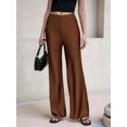 thumbnail image 5 of Women Satin Wide Leg Pants Hidden Elasticized Waistband Silk Casual Long Flowy Loose Trousers Brown XL, 5 of 9