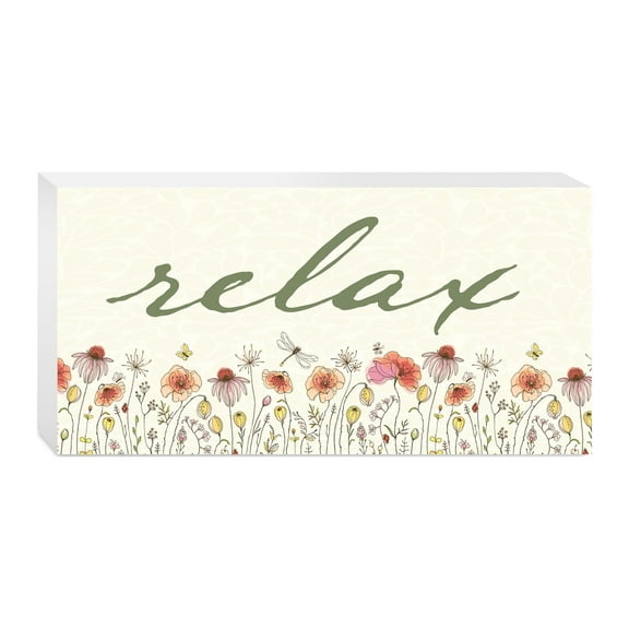 Relax Pink Peach Yellow Floral 10 x 5 Wood Tabletop Sign Plaque