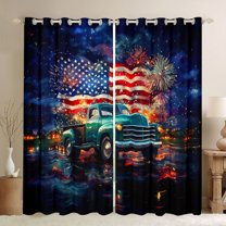 Feelyou Cartoon American Flag Black Out Curtains, Independence Day Firework Curtains Pack of 2 (42x63 Each), July Fourth Theme Bedroom Curtains, Curtains and Drapes Room Decor