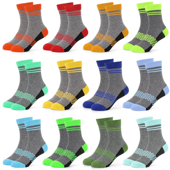 ELUTONG Boys Girls Crew Socks, 12 pairs Athletic Colorful Socks for Kids Aged 2-14