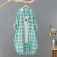 thumbnail image 2 of Outfmvch Plaid Button Down Shirts for Women Plaid Shirts for Women Cowgirl Button Down Shirts for Women's Blouses Checkered Shirt Women's Medium to Long Coat Thin Outer Shirt Z Green 2xl, 2 of 7