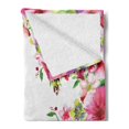 thumbnail image 2 of Watercolor Flower Soft Flannel Fleece Throw Blanket, Fresh Curly Willow and Dahlia Floral Summer Buds Hand Drawn Print, Cozy Plush for Indoor and Outdoor Use, 60" x 80", Green and Pink, by Ambesonne, 2 of 5