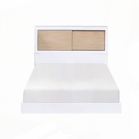 White Finish Twin Bed Bookcase Headboard - Pine Veneer Furniture