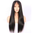 thumbnail image 1 of Peluca europea y americana, fibra química femenina, frontal de encaje, media división, pelo largo y recto, peluca de pelo negro., 1 of 5