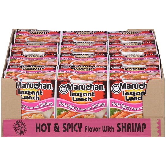 Maruchan Hot Spicy Shrimp Noodles, 2.25 oz Packaged Soup Cups, Quantity of 12