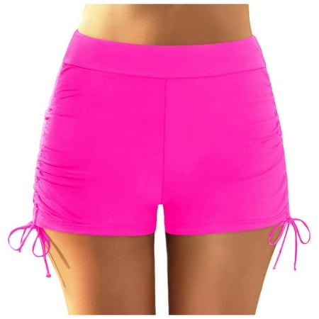 HAJGJP Swimsuits for Women Plus Size High Waist Bikini Bottoms Swim Briefs Beach Shorts Ruched Bottom High Cut Swim Bottom Full Coverage Swimsuit Bottom Sports Yoga Shorts Swimbottom Hot Pink M