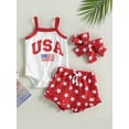 thumbnail image 3 of 4th of July Baby Girl Outfits 3M 6M 12M 18M Sleeveless USA Print  Romper Ruffle Stars Print Shorts Set My First 4th of July, 3 of 10