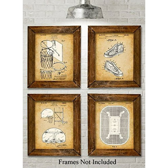 Original Basketball Patent Art Prints - Set of Four Photos (8x10) Unframed - Great Gift for Basketball Players or Boy's room