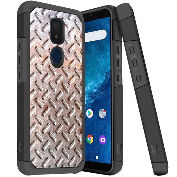ANJ+ Slim Dual Layer Hybrid Shockproof Case + Tempered Glass Cover for Cricket Icon 3, Splendor, AT&T Motivate 2 - Vintage Steel Plate