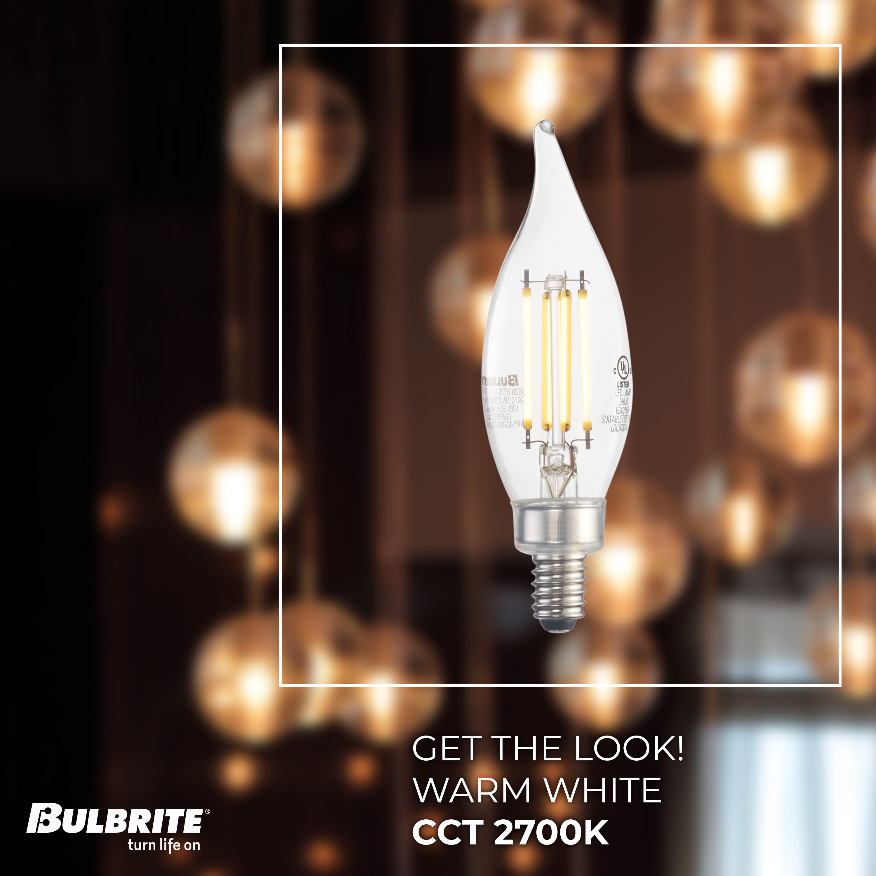 Bulbrite Pack of (4) 5 Watt Dimmable Clear Filament CA10 Candelabra (E12) LED Light Bulb - 500 Lumens, 2700K