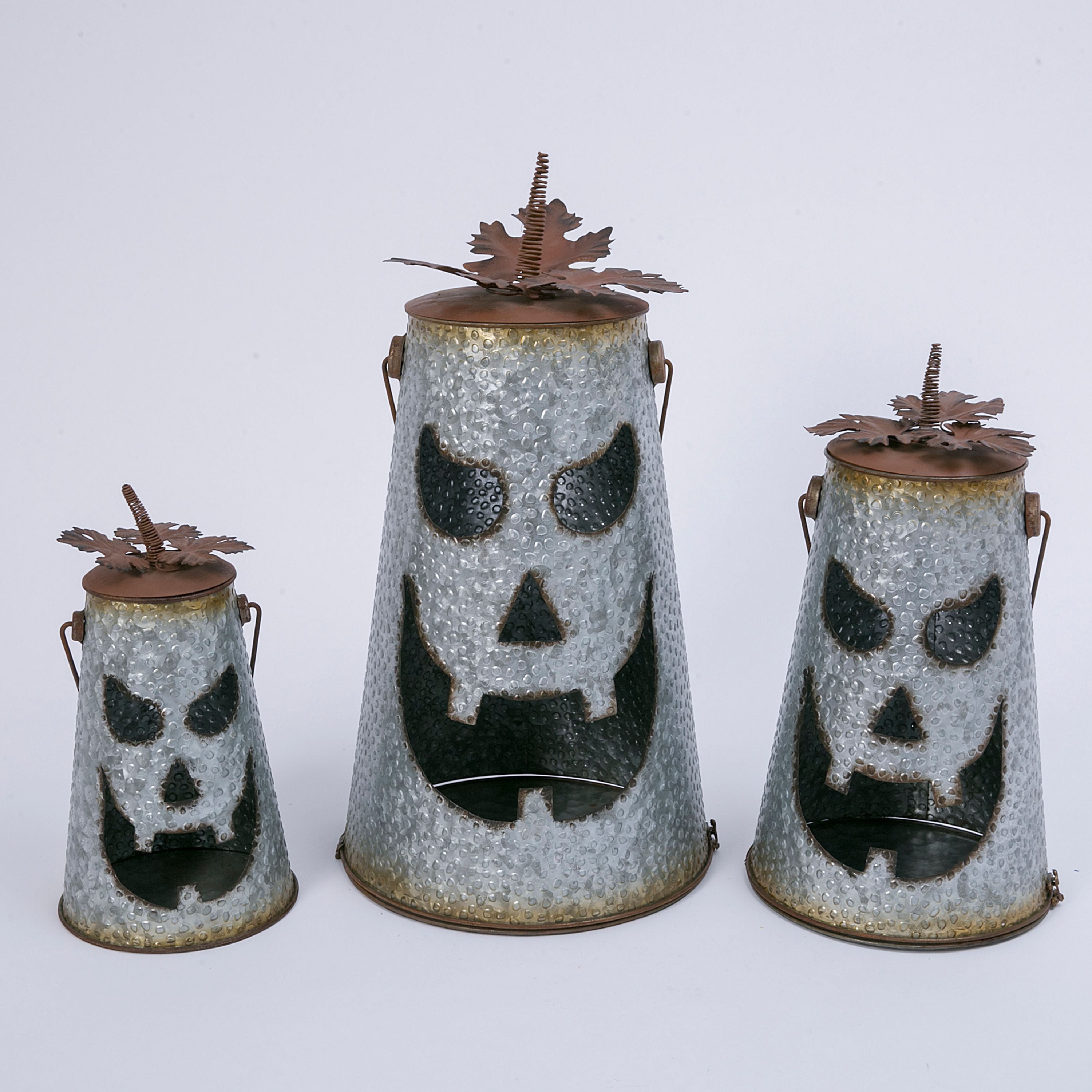 Gerson Assorted Set of 3 Hammered Metal JackOLantern Luminaries with