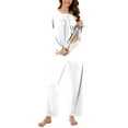 thumbnail image 4 of FRSASU Pajama Sets for Women 2 Piece Lounge Set Round Neck Button up Long Sleeve Tops and Long Pants Soft Comfy Sleepwear Outfits White, 4 of 7
