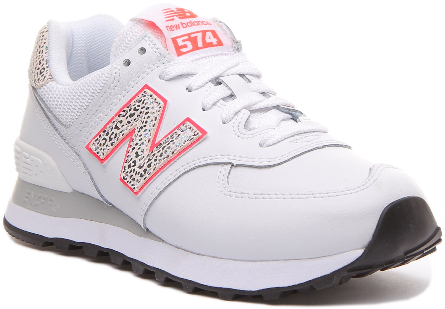 New Balance WL574 Women's Classic Lace Up Suede Mesh Trainers In White Size 7