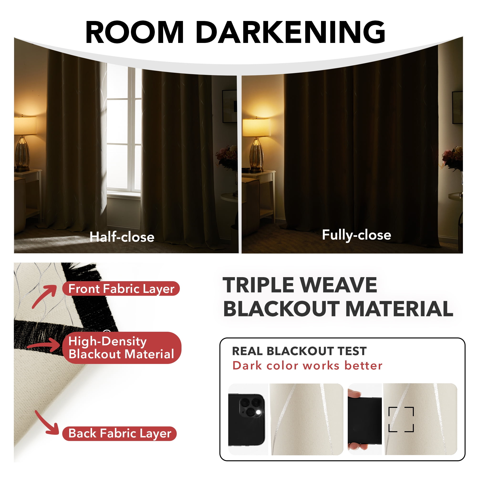 Deconovo Silver Wave Foil Printed Blackout Curtains for Bderoom, Light Beige, 42x72 inch, Set of 2