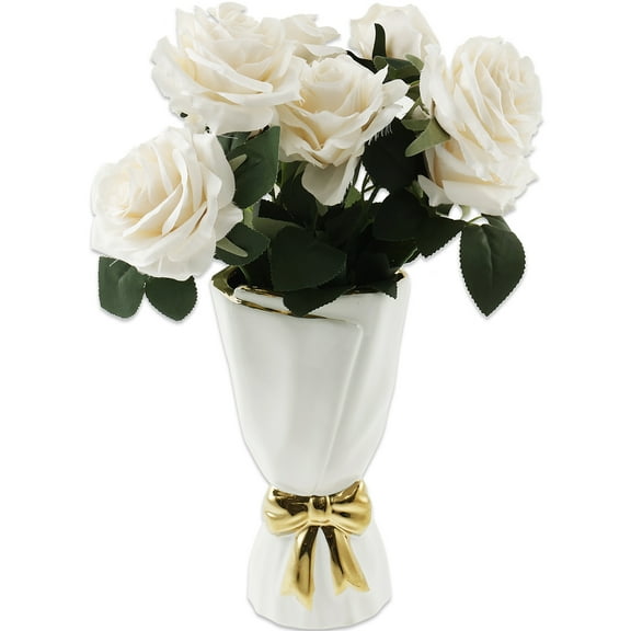 Keyohome Bow Vase Ceramic Cute Flower Vase Decorative Flower Container Multifunctional Home Decoration for Bathroom Bedroom Living Room