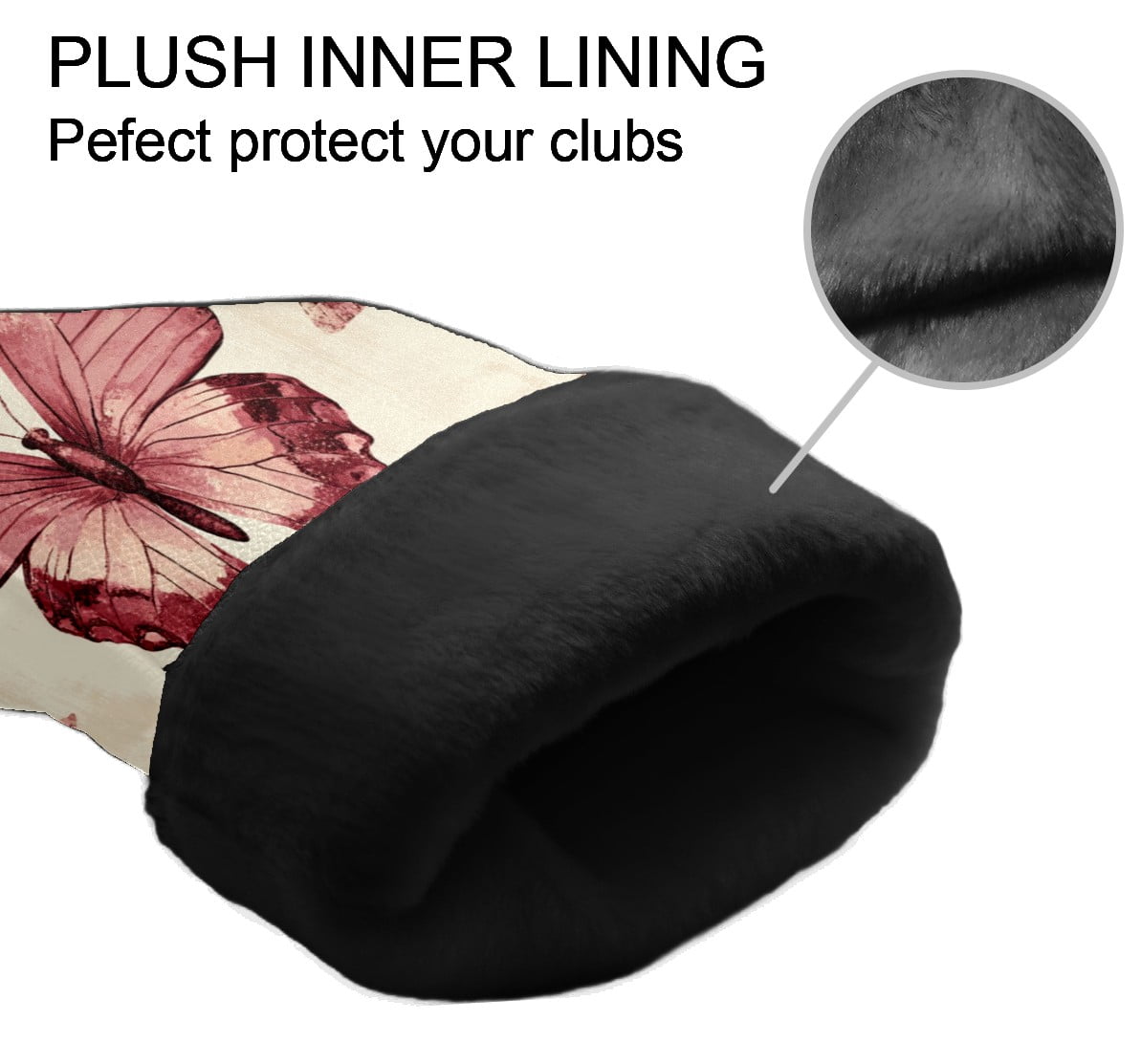 Golf Club Covers PU Leather Waterproof Head Covers for Fairway Woods Hybrids Rose-red Butterfly