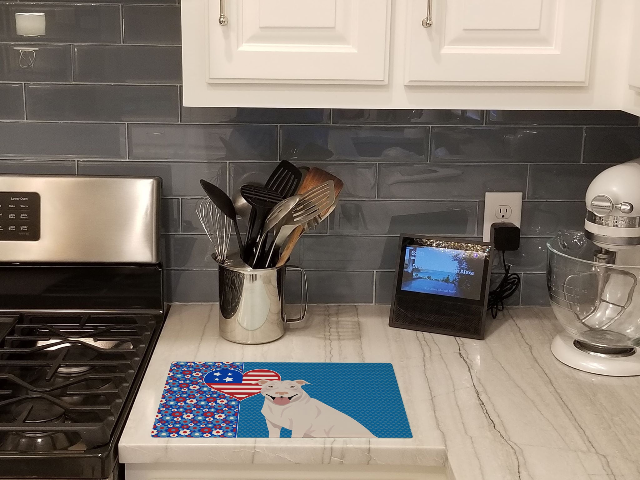 White Pit Bull Terrier Glass Cutting Board Large 12 in x 15 in