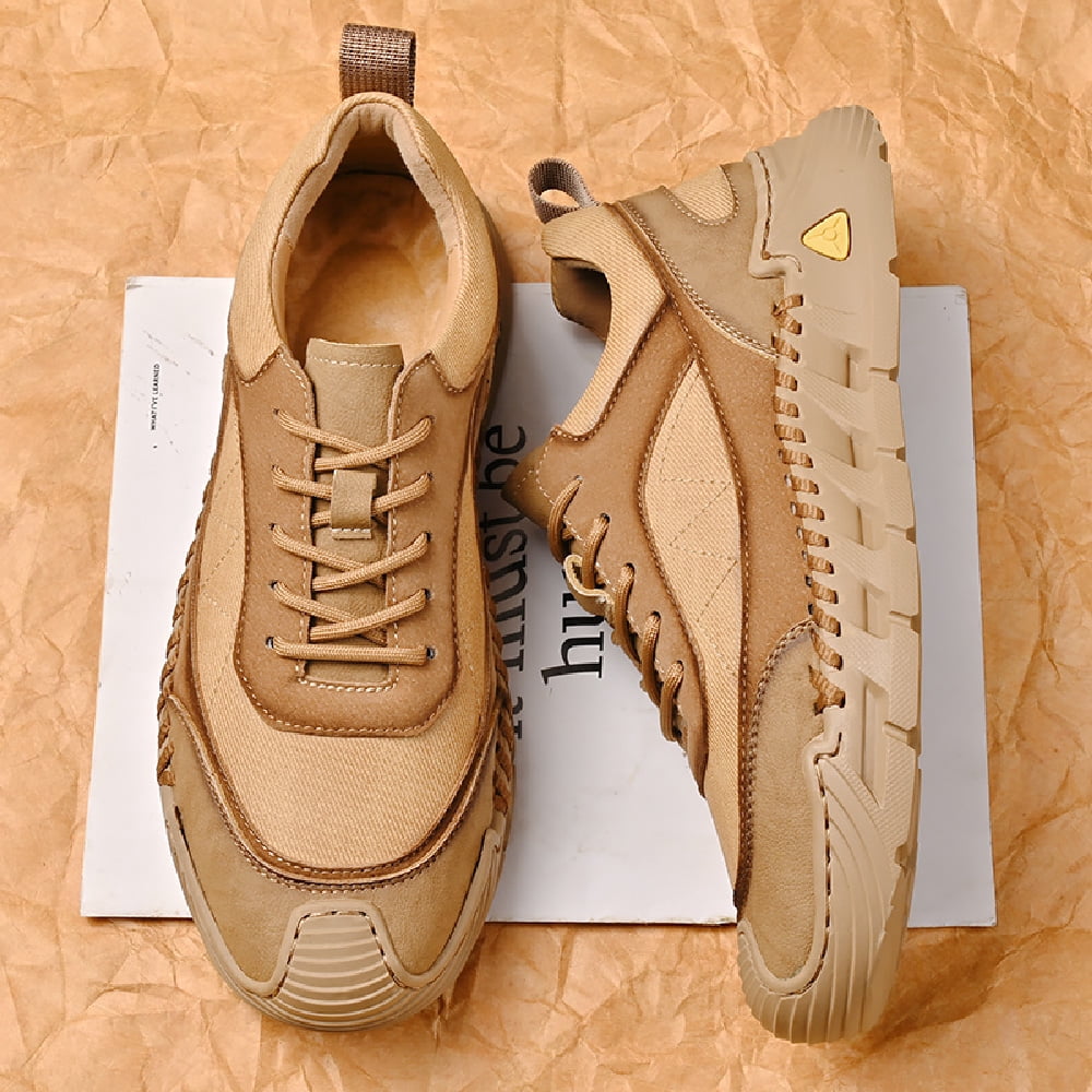 Mens Hiking Casual Shoes Vintage Leather Lightweight Outdoor Sneakers Lace Up Breathable Non-slip Driving Shoes Brown 10 US