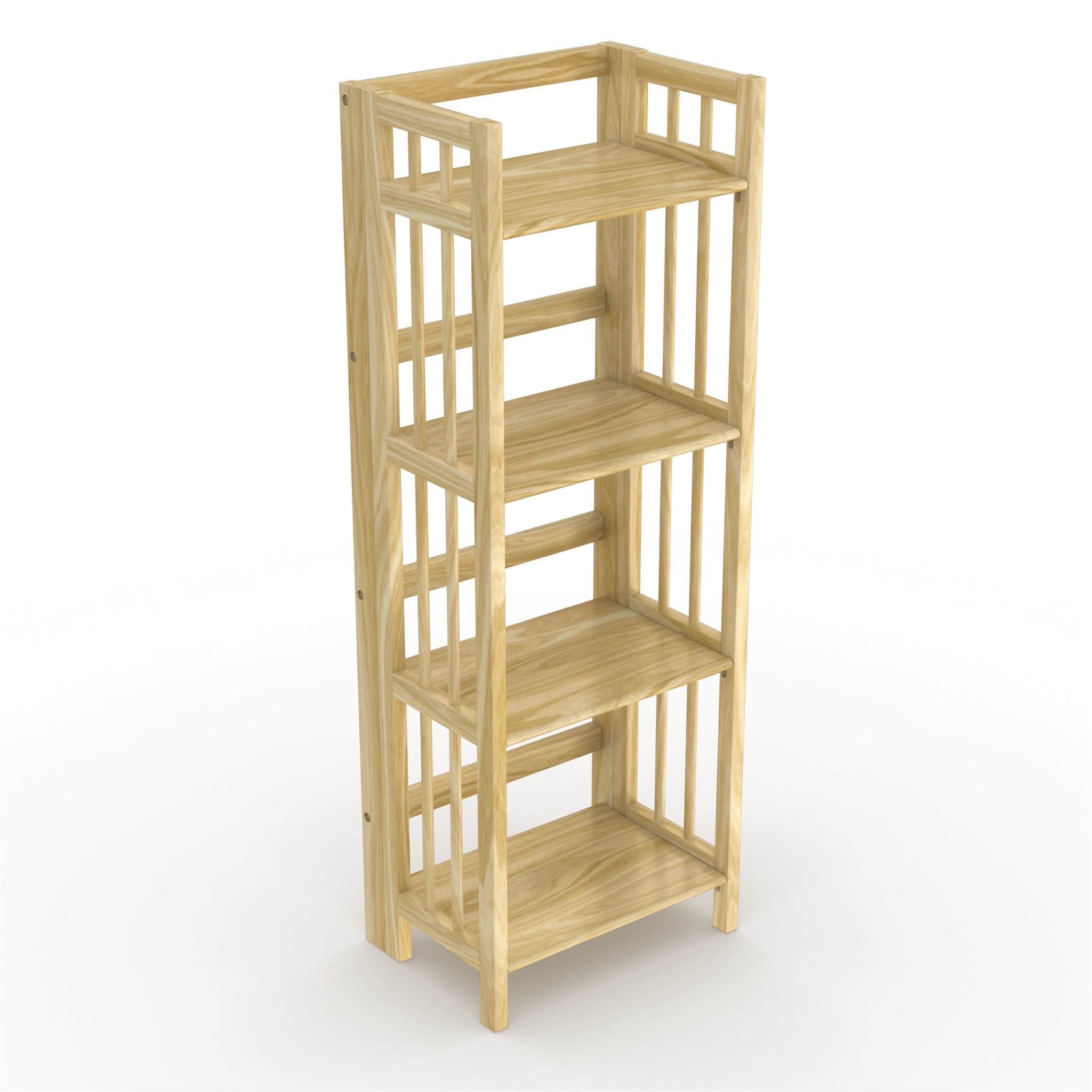 No Assembly Folding Bookcase 4 Shelves, 16 Wide Wood Shelves
