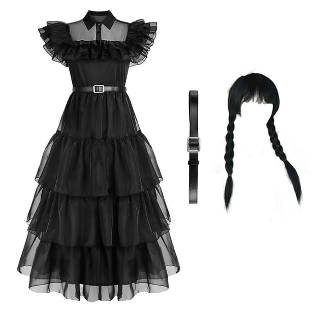 Vestidos de Cosplay de película Wednesday Addams, disfraz gótico de viento para adultos y niños, disfraces de fiesta de Halloween