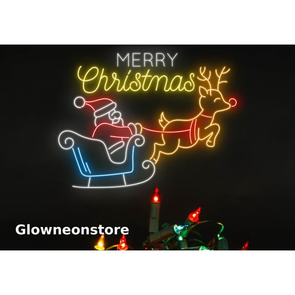 Glowneon Santa Claus Reindeer Neon Sign, Santa Claus Led Light, Reindeer Neon Lights Decor